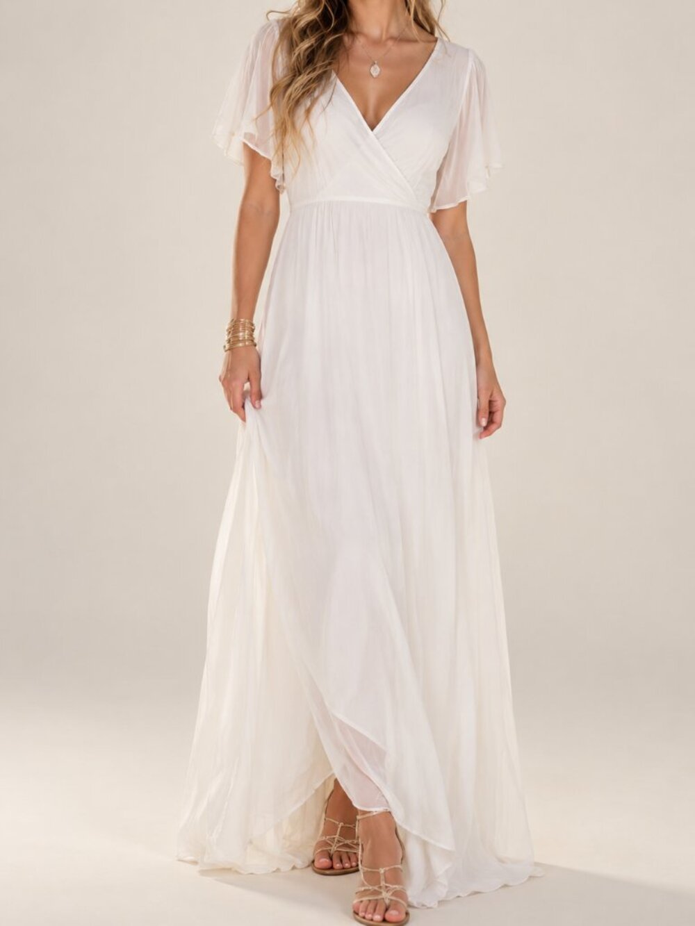 Baltic Born Semi Sheer Maxi Dress Medium White Tie Back Ethereal Fairy Flowy